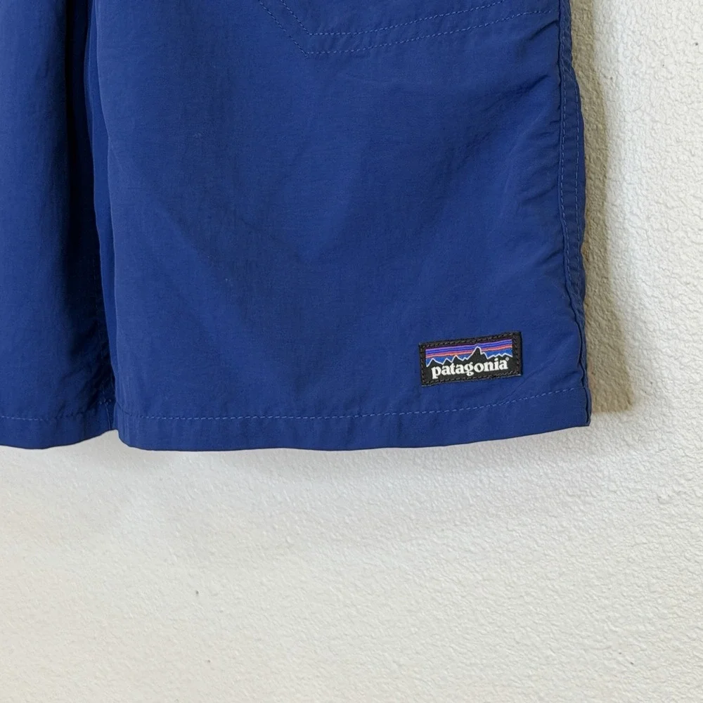 Patagonia Swim Trunk Shorts Boys Sz Large Dark Blue Pull On Elastic Waist Lined